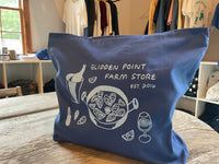 Blue tote bag with 'Glidden Point Farm Store' 